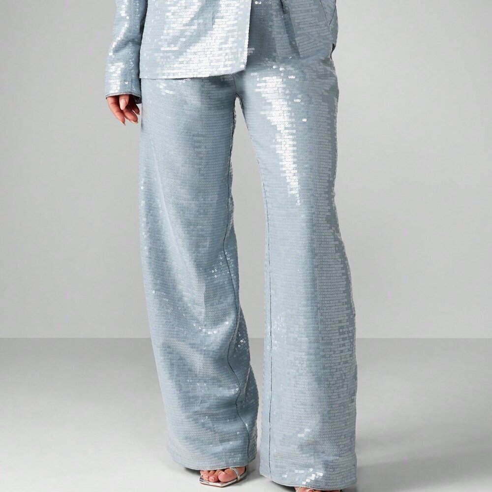 Dusty Blue Party Women's Sequin Wide Leg Pants